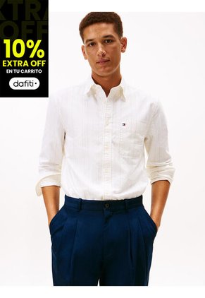 Camisa Blanca Oxford Regular De Raya Diplomática Tommy Hilfiger