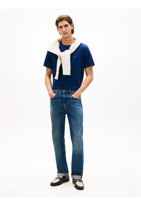 Camiseta Azul De Cuello Redondo Con Logo Bordado Tommy Hilfiger