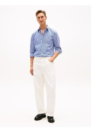 Camisa Azul De Popelín A Rayas TH Flex Tommy Hilfiger