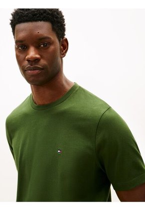 Camiseta Verde De Cuello Redondo Con Logo Bordado Tommy Hilfiger