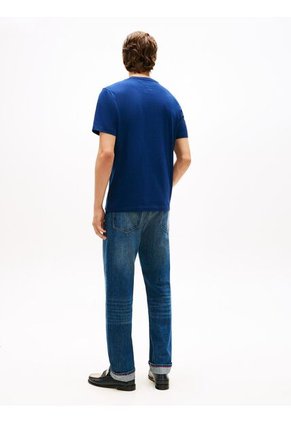 Camiseta Azul De Cuello Redondo Con Logo Bordado Tommy Hilfiger