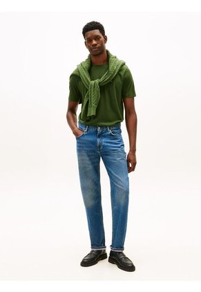 Camiseta Verde De Cuello Redondo Con Logo Bordado Tommy Hilfiger