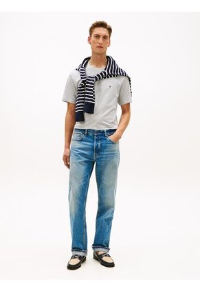 Camiseta Gris De Cuello Redondo Con Logo Bordado Tommy Hilfiger