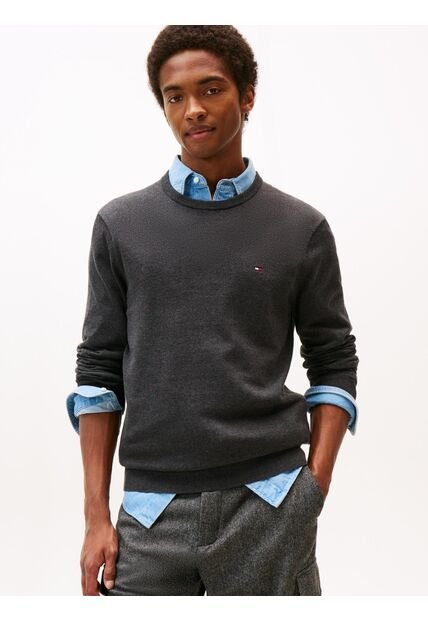 Saco Gris De Cuello Redondo Con Logo Bordado Tommy Hilfiger