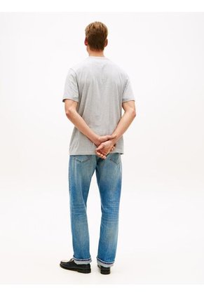 Camiseta Gris De Cuello Redondo Con Logo Bordado Tommy Hilfiger