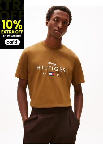 Camiseta Beige De Cuello Redondo Con Logo Gráfico Tommy Hilfiger Tommy Hilfiger