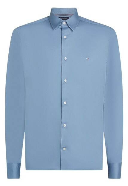 Camisa Azul Solid Con Logo Tommy Hilfiger