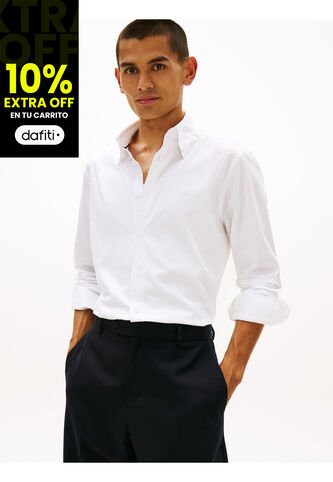 Camisa Blanca Twill De Corte Regular Con Cuello Flexible Tommy Hilfiger Tommy Hilfiger