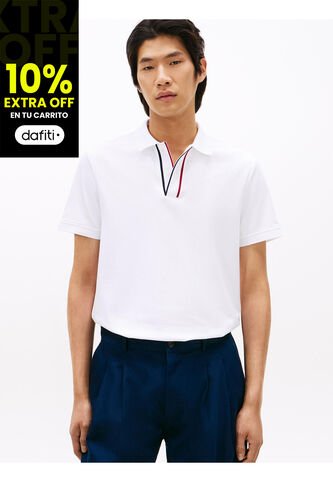 Polo Blanco De Corte Regular Con Tapeta Distintiva Tommy Hilfiger Tommy Hilfiger