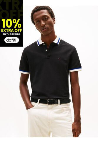 Polo Negro De Corte Regular Con Logo Tommy Hilfiger Tommy Hilfiger