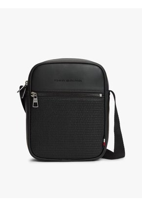 Bolso Negro Reporter Con Panel Tejido Tommy Hilfiger