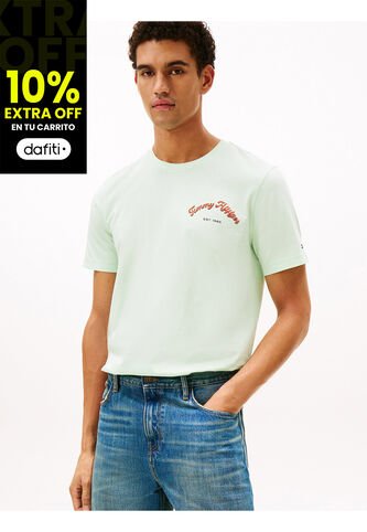 Camiseta Verde De Cuello Redondo Con Logo Gráfico Tommy Hilfiger Tommy Hilfiger