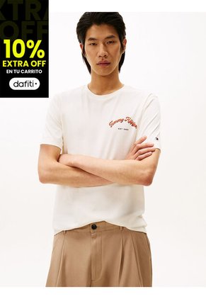 Camiseta Blanca De Cuello Redondo Con Logo Gráfico Tommy Hilfiger