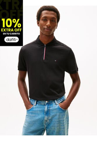 Polo Negro De Corte Regular De Cierre De Cremallera De 1/4 Tommy Hilfiger Tommy Hilfiger