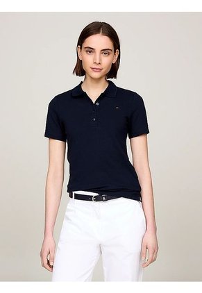 Polo Azul De Corte Slim Con Tejido Pique Tommy Hilfiger