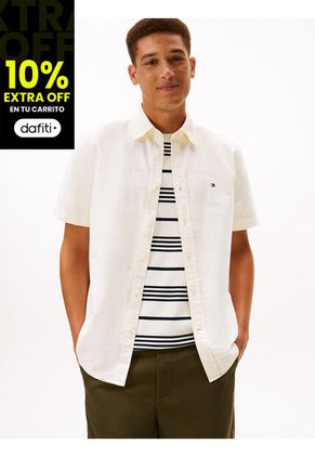 Camisa Beige Heritage Oxford Con Diseño De Rayas Tommy Hilfiger