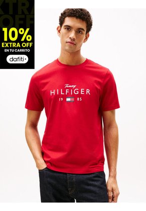 Camiseta Roja De Cuello Redondo Con Logo Gráfico Tommy Hilfiger