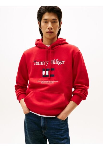 Buzo Rojo Con Capota Con Logo Gráfico Tommy Hilfiger