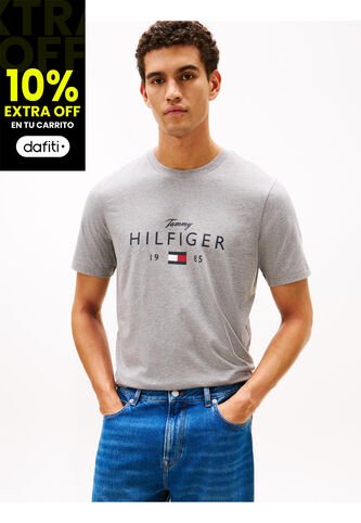Camiseta Gris De Cuello Redondo Con Logo Gráfico Tommy Hilfiger Tommy Hilfiger