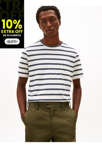 Camiseta Blanca De Rayas Con Cuello Redondo Tommy Hilfiger Tommy Hilfiger