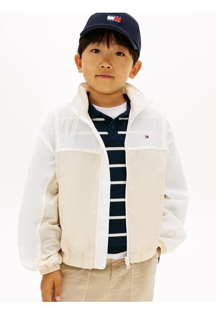 Chaqueta Beige De Cuello Alto Con Logo Tommy Hilfiger