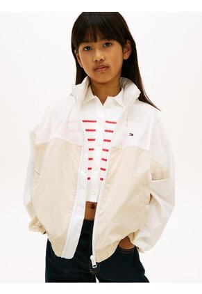 Chaqueta Beige De Cuello Alto Con Logo Tommy Hilfiger