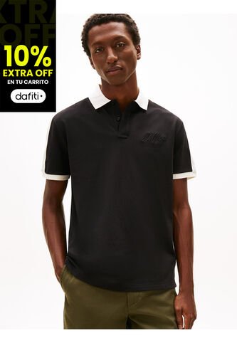 Polo Negro Mesh De Corte Regular Tommy Hilfiger Tommy Hilfiger