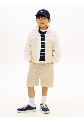 Chaqueta Beige De Cuello Alto Con Logo Tommy Hilfiger
