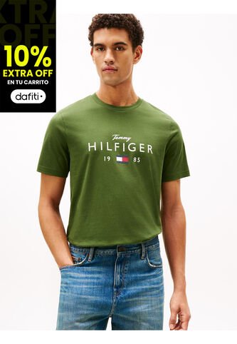 Camiseta Verde De Cuello Redondo Con Logo Gráfico Tommy Hilfiger Tommy Hilfiger