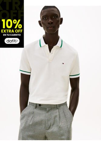 Polo Blanco De Corte Regular Con Logo Tommy Hilfiger Tommy Hilfiger
