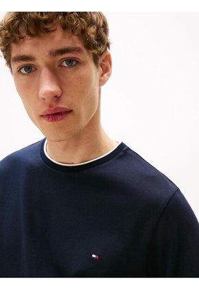 Camiseta Azul Ribeteada De Cuello Redondo Tommy Hilfiger