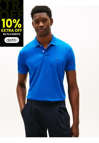 Polo Celeste De Punto Interlock De Corte Regular Tommy Hilfiger Tommy Hilfiger