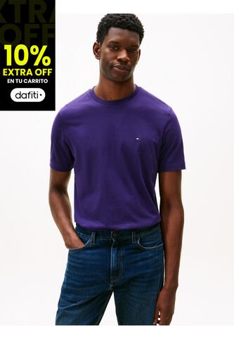 Camiseta Azul Oscuro De Cuello Redondo Con Logo Bordado Tommy Hilfiger Tommy Hilfiger