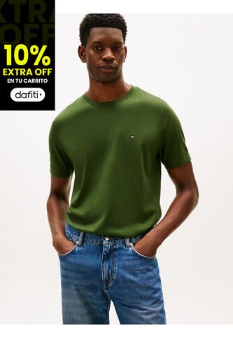 Camiseta Verde De Cuello Redondo Con Logo Bordado Tommy Hilfiger Tommy Hilfiger