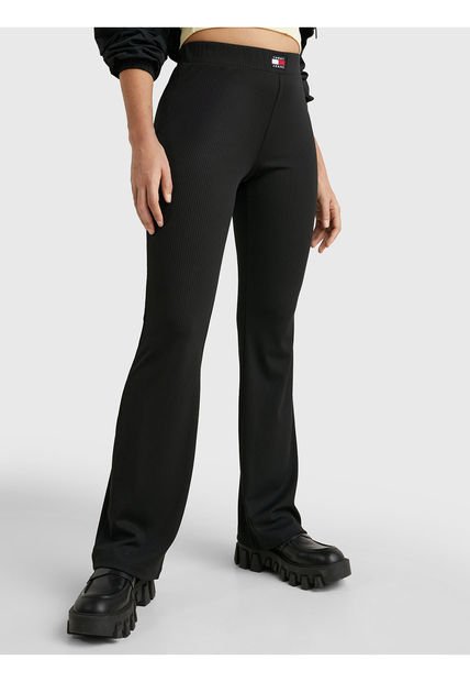 Leggings Acanalados Con Pernera Acampanada Mujer Negro Tommy Jeans