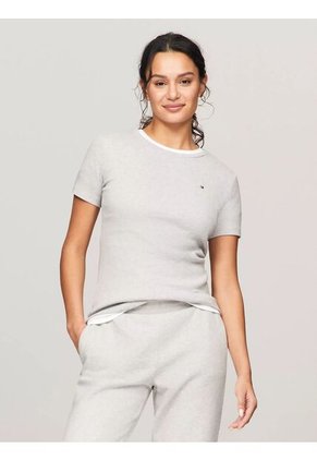 Camiseta Gris De Cuello Redondo Con Logo Tommy Hilfiger