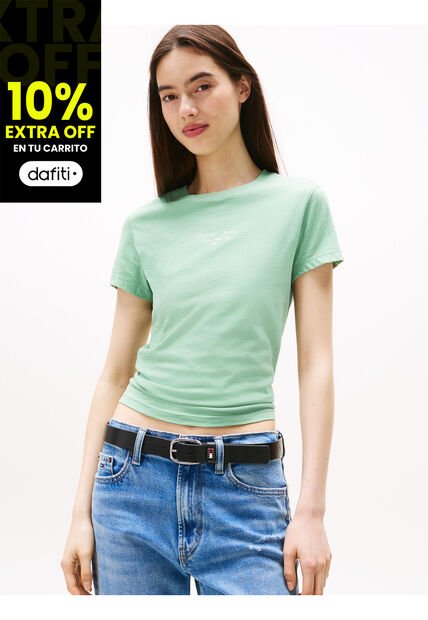 Camiseta Verde Claro De Punto Con Logo Y Corte Slim Tommy Jeans