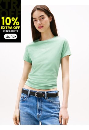 Camiseta Verde Claro De Punto Con Logo Y Corte Slim Tommy Jeans