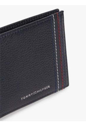 Billetera Azul Plegable De Cuero Tommy Hilfiger