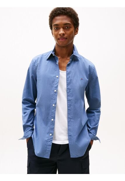 Camisa Azul Poplin Mini De Manga Larga Tommy Hilfiger