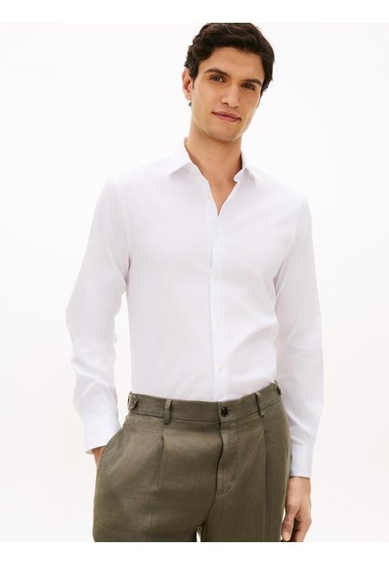 Camisa Blanca De Sarga TH Flex New York Label Con Corte Slim Tommy Hilfiger