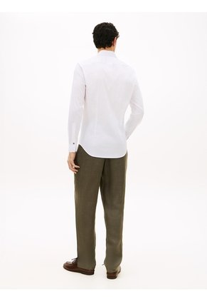 Camisa Blanca De Sarga TH Flex New York Label Con Corte Slim Tommy Hilfiger