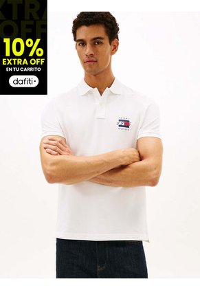 Polo Blanco De Corte Regular Con Logo Gráfico Tommy Hilfiger