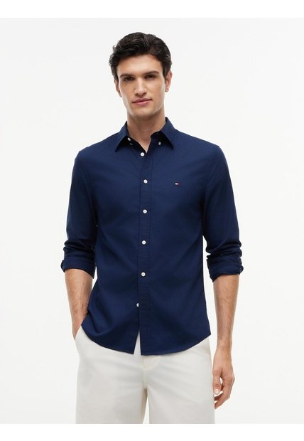 Camisa Azul Oscuro Flex Poplin De Corte Slim Tommy Hilfiger