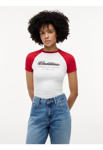 Camiseta Blanca TH X Cadillac Formula 1® Team Con Mangas Raglán Tommy Hilfiger