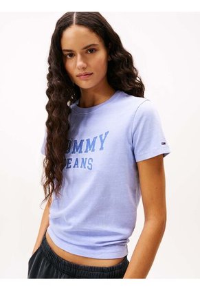 Camiseta Celeste De Cuello Redondo Con Escudo Tommy Jeans