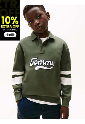 Polo Gris Varsity De Manga Larga Con Aplicación Tommy Hilfiger