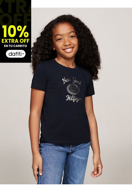 Camiseta Azul Con Logotipo Metalizado Tommy Hilfiger