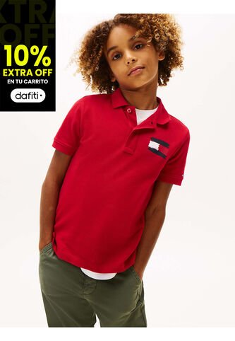 Polo Rojo Con Bandera Bordada En El Pecho Tommy Hilfiger Tommy Hilfiger