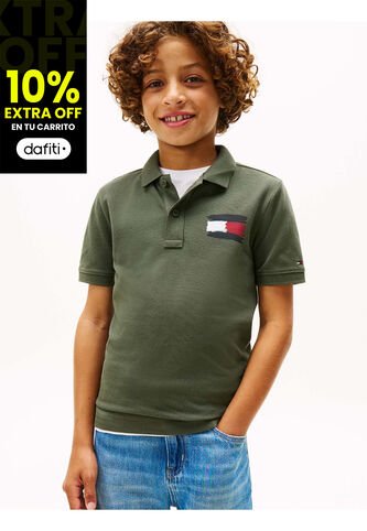 Polo Gris Con Bandera Bordada En El Pecho Tommy Hilfiger Tommy Hilfiger